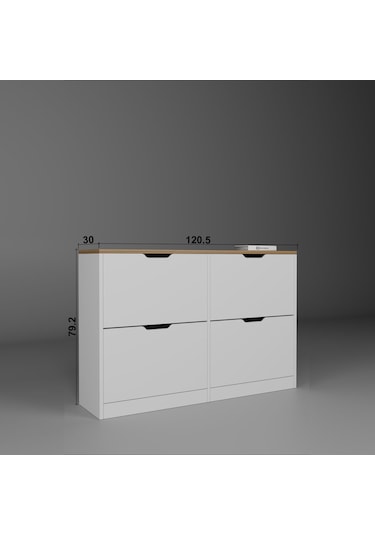 İsan Düşer Kapak 4 Bölmeli Ayakkabılık Beyaz-ceviz 120 Cm Ceviz - Beyaz