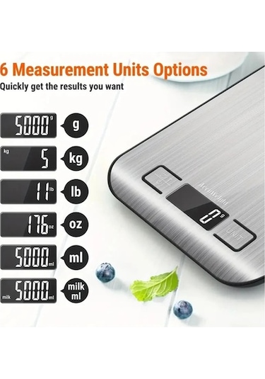 Wondernest Terazisi Paslanmaz Mutfak Lichen Gümüş Dijital Tartı 5/10kg Bz Gümüş