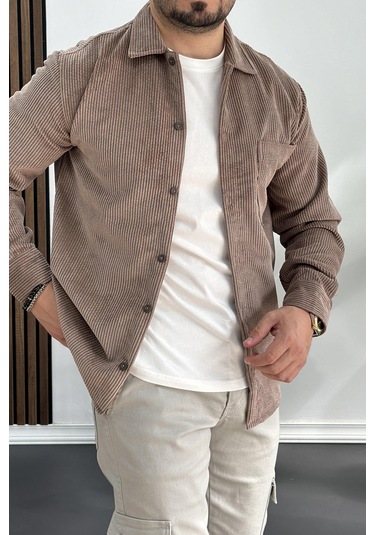 Erkek Kadife Kumaş Gömlek Kahverengi Edw214 Kahverengi