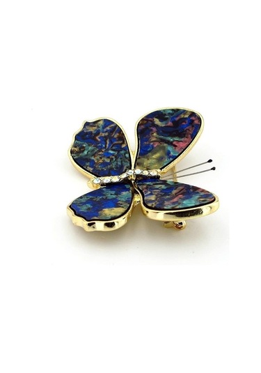 Solfera Renkli Kanatlı Kelebek Parlak Zirkon Taşlı Rozet Broş Rz158