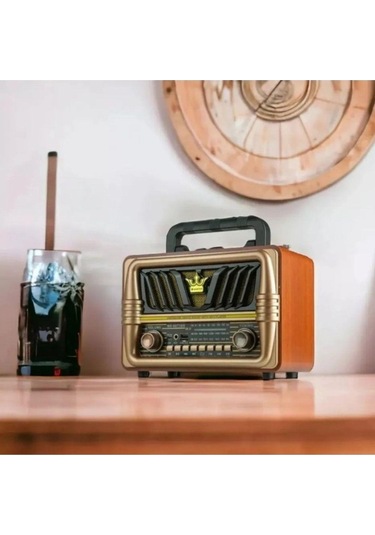 Ns-8077 Büyük Boy Telefon Tutma Aparatlı Retro Ahşap Tasarım Bluetooth Hoparlörlü Radyo Fm/am-439