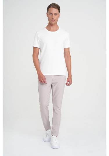 Comfort Fit Bisiklet Yaka Esnek Pamuk Düz Ekru Tişört Ts 915 Ekru