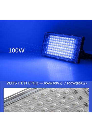 Yaleker 50w/100w Uv Led Projektör, Ip65 Su Geçirmez, 395nm Mor Işık, İç Ve Dış Mekan Kullanımı RGB