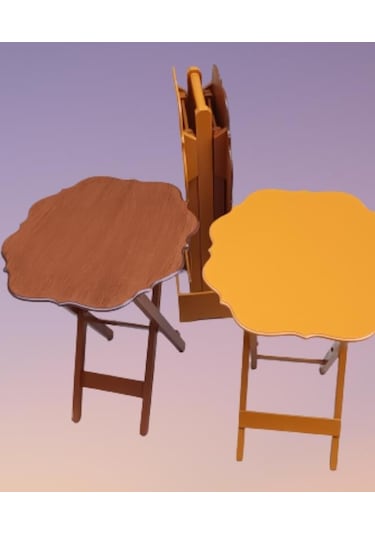 1448bng90085çanta Zigon Sehpa Yonca Dörtlü Model Ahşap Mdf Ceviz Ve Hardal Renk Uyum El Yapım