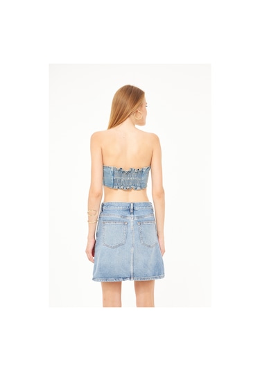 Kutaf Kadın Denim Büstiyer Mavi