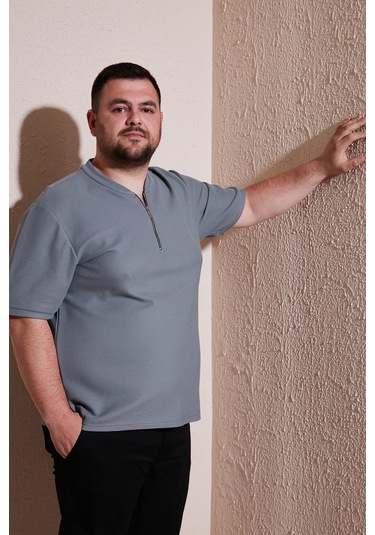 Buratti Büyük Beden Pamuklu Regular Fit Erkek T Shirt 5902653B Açık Haki