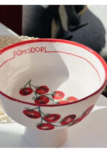 Pomodori Domates Desenli Seramik Meyvelik 17 Cm Çok Renk