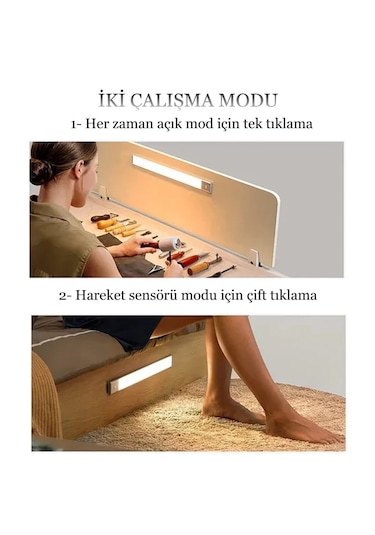 60 Cm Gece Lambası Usb Şarj Edilen Hareket Sensörlü Beyaz
