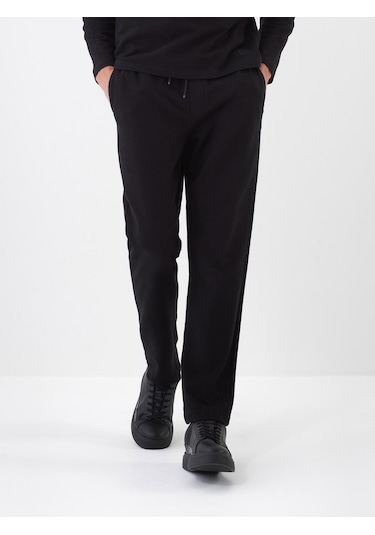 Siyah Pamuk Dokulu Regular Fit Sweat Pantolon 380187 Siyah
