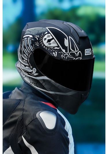 Dinamo Fighter Mat Siyah-beyaz Kask C1 Mat Siyah