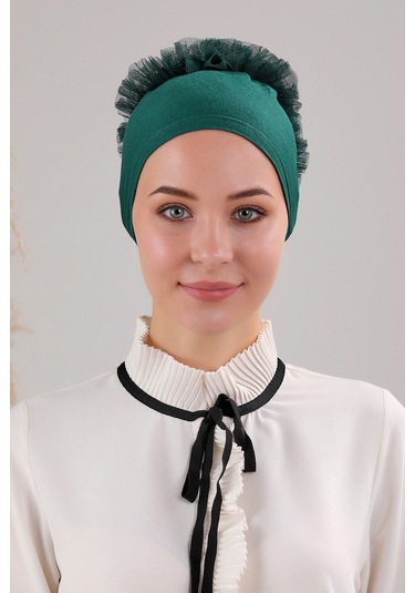 Tesettür Fırfırlı Bone Zümrüt Yeşili Zümrüt Yeşili