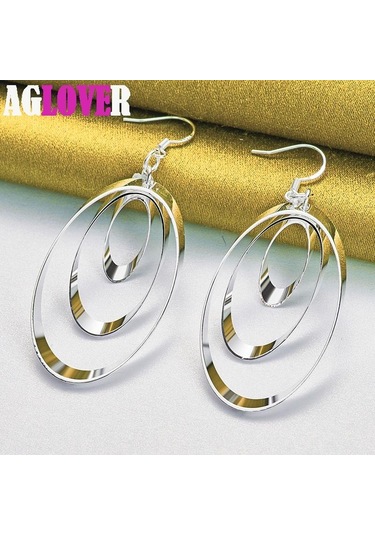 925 Ayar Gümüş Üç Yuvarlak Daire Damla Küpe Charm Takı