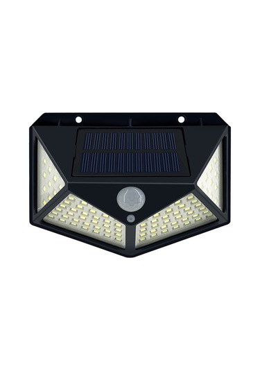 Vkemall Led Güneş Enerjili Duvar Lambası, Hareket Sensörlü, 100 Led, Ip44 Su Geçirmez, Bahçe/ev Terası Için, Siyah, Tekli Paket Dahili Li-pil