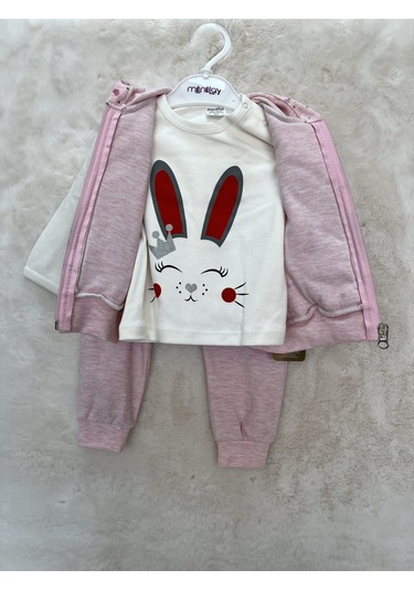 Yelekli Üçlü Takım Pembe