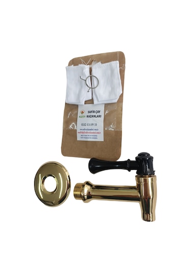Bakır Kaplamalı Çay Ocağı Kazanı Musluğu + 1 Pak.5'li Musluk Bezi