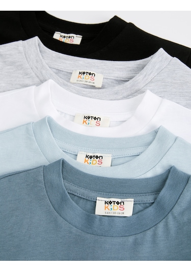 Koton Uzun Kollu Bisiklet Yaka Pamuklu 5'li Tişört Seti Mavi 6wkb10268tk Mavi