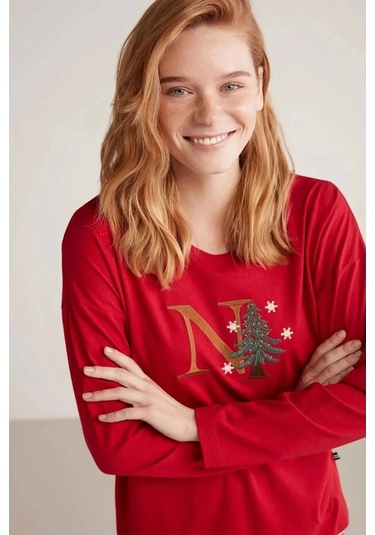 Nautıca W606 Kadın Uzun Kollu Ekoseli Pijama Takımı Kırmızı