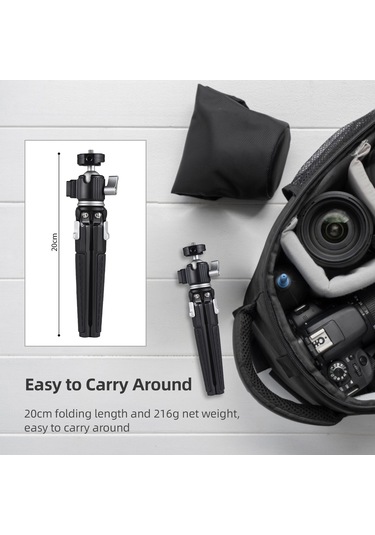 Reedark Alüminyum Masaüstü Tripod, 3 Seviye Yükseklik Ayarı, Kuleli Kafa, 1/4 Vida Ve Soğuk Ayaklık, 3kg Yük Taşıma Kapasitesi