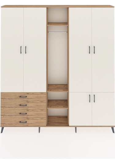 Arges Dolap 14 Raflı 4 Çekmeceli Tek Askılı 220x30x243 Çam-aytaşı/çam Aytası/atlas Çam