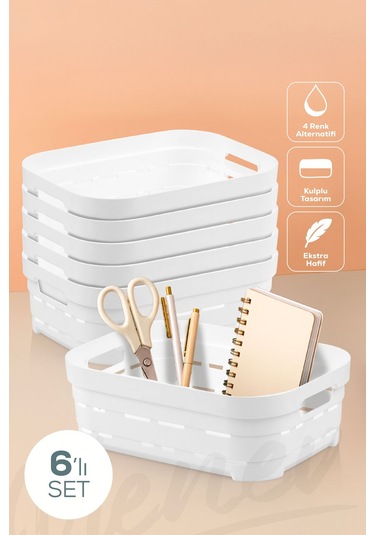 Vienev 6'lı 2,8 Litre Delikli Saklama Kutusu Beyaz Beyaz