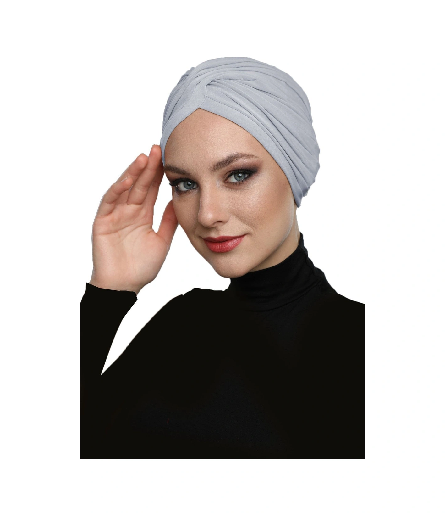 Çapraz W Nervürlü Ensesi Bantlı Açık Gri Hazır Türban Tesettür Havuz Bonesi Açık Gri