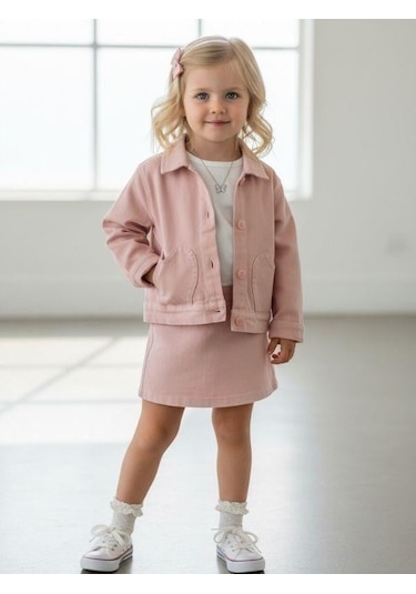 Zekids Kız Bebek Kalp Detaylı Cepli Düğmeli Ceket-16903 Pembe