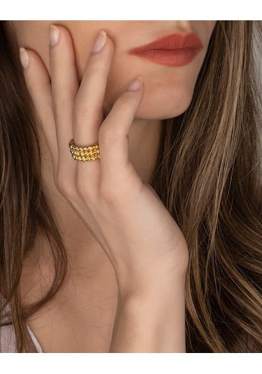 3 Sıra Tam Tur Ayarlanabilir Dorika Gümüş Yüzük - 532635609