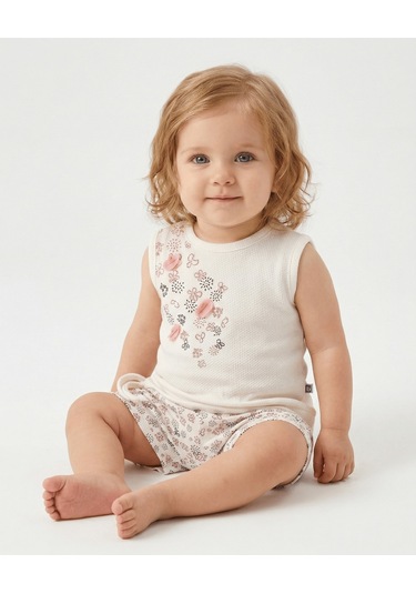 S-Mall Bibaby Pink Clover Şortlu Bebek Takımı - 2 Li - Ekru (491029754) Ekru