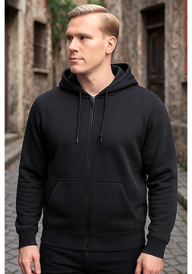 Antrasit Fermuarlı Kapüşonlu Sweatshirt Antrasit