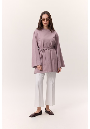 Bağlama Detaylı Oversıze Tshırt Lila Lila