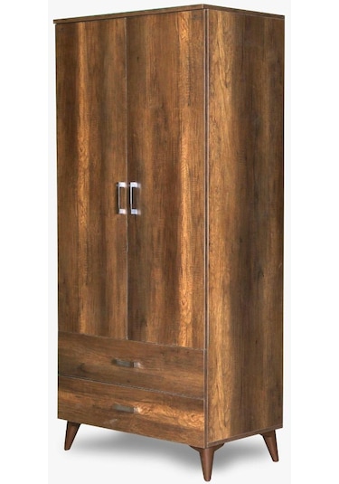 Dolap 2 Kapı 2 Çekmece Ceviz Demonte Yüksek Ayak Hard Suntalem Parlak Ceviz El Yapım Ceviz