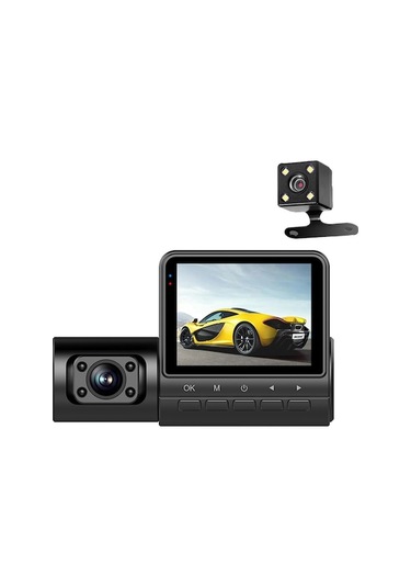 1080p Dvr Dash Kamera 3 Lensli Ön Ve İç Ve Arka Kamera Sürüş Kaydedici 2 İnç Ekran Dash Kamera Gece Görüşü/hareket Algılama/döngü Kaydı Desteği
