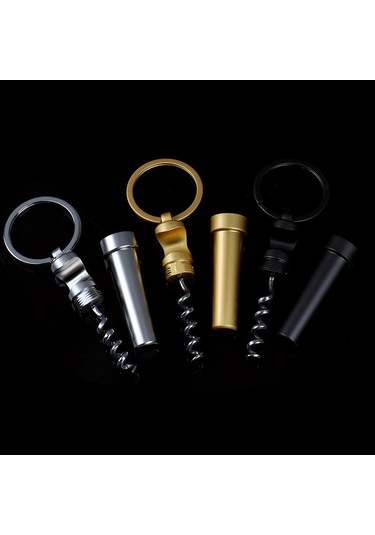 3 In 1 Şişe Açacağı Anahtarlık Açık Taşınabilir Mini Şarap Bira Konserve Açacağı Siyah