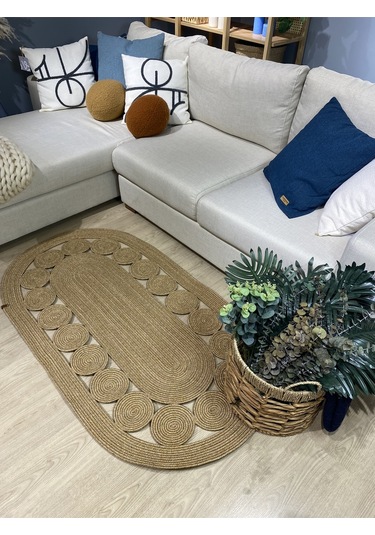 Cookie Jüt Hasırlı El Örgüsü Kilim Bej