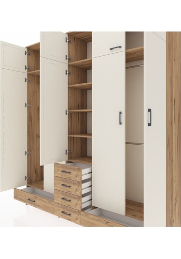 Hyperion Dolap 6 Raflı 6 Çekmeceli 4 Askılı 220x44x243 Çam-aytaşı/çam Aytası/atlas Çam