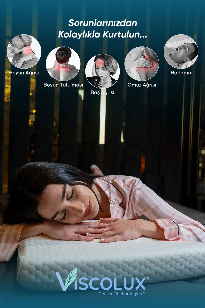 Medium Boy Ortopedik Yastık - Boyun Destekli Visco Yastık 56x36x11/7 Mavi