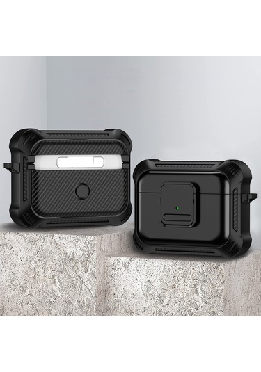 Airpods Uyumlu Pro Tpu + Pc İçin Anahtarlı Darbeye Dayanıklı Kulaklık Koruyucu Kılıf Siyah