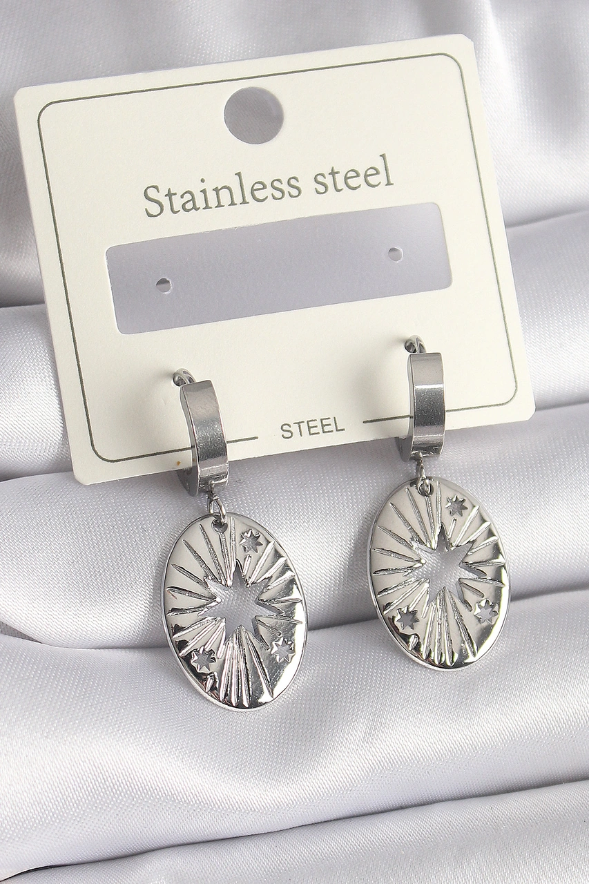 316l Çelik Gümüş Renk Kutup Yıldızı İşleme Kadın Küpe Renkli