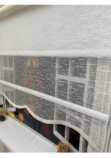 Çift Mekanizmalı Tül Ve Stor Perde - Model 8 Beyaz