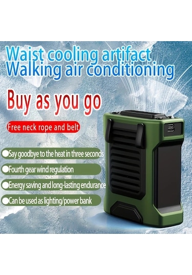 Xuweiwei Taşınabilir Bel Fanı 8000 Mah Büyük Kapasite Yeşil 4 Hız Seçeneği Boyun Ve Bel Kayışlı Şarjlı Masa Fanı Ev Ofis İçin