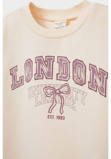 Defacto Kız Bebek Bisiklet Yaka Baskılı Sweatshirt E8919a525aubg744 Bej