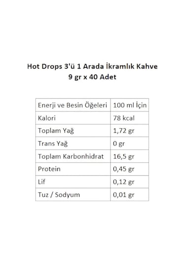 Hot Drops 3ü1 Arada Otobüs İkramlık Hazır Kahve 40 x 9 G