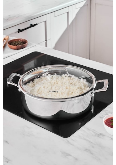 Karaca  Plasma Steel 3Ply İndüksiyon Tabanlı Çelik Pilav/Karnıyarık Tencere 28 Cm