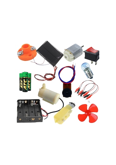 Okul Deney Seti - 7 Güneş Paneli. Duy. Anahtar. Su Motoru. Pil. R