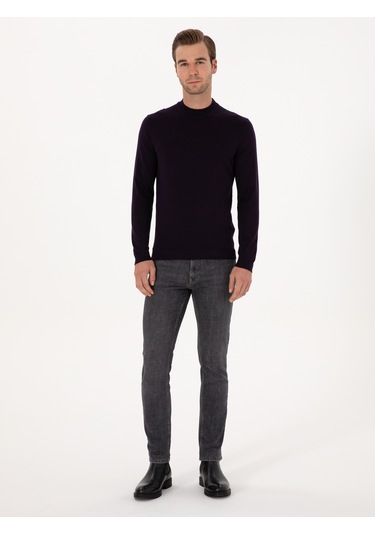 Cacharel Mürdüm Slim Fit Yün Karışımlı Çeyrek Balıkçı Yaka Basic Triko Kazak Pembe