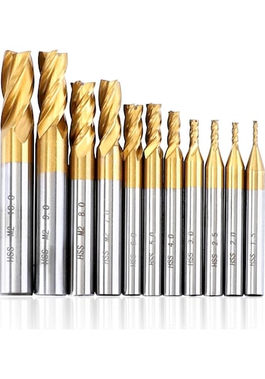 Sones 11 Adet/takım Yüksek Hızlı Çelik Ve Alüminyum Uç Yüzey Frezeleme Kesici Düz Şaftlı Titanyum Kaplamalı Frezeleme Kesici