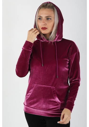 Balins Kapüşonlu Kadife Sweatshirt Fuşya Çok Renkli