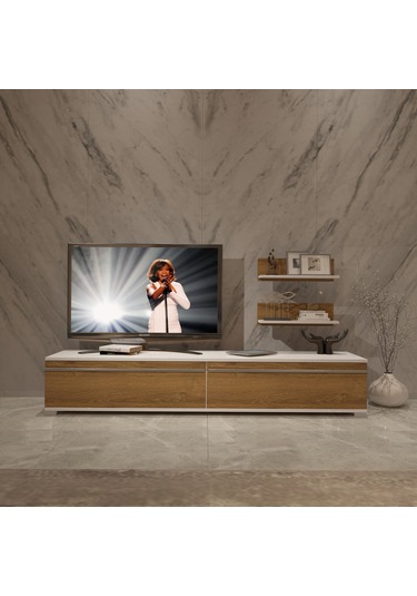 Decoraktiv Eko 4 Mdf Std Tv Ünitesi Tv Sehpası - Beyaz Pera Beyaz - Meşe