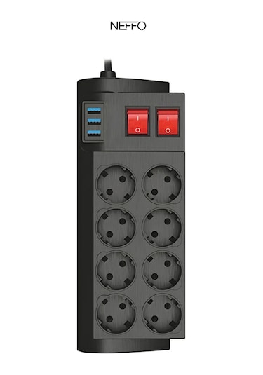 3 Usb Akım Ve Çocuk Korumalı 8li Priz 2mt 0 - 2 M