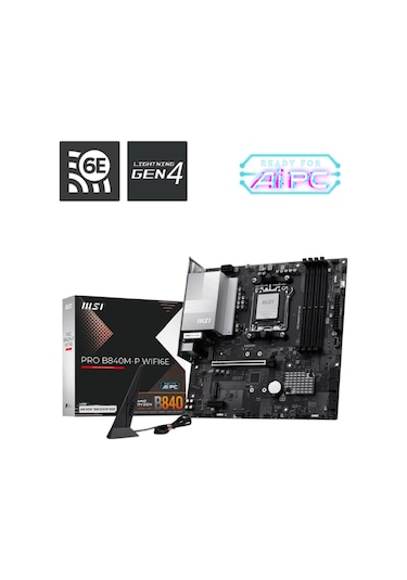 Msı Pro B840m-p Wıfı6-e Ddr5 Amd B840 Am5 Soket Ddr5 8000+ Oc Mhz Aaaa11msı0032